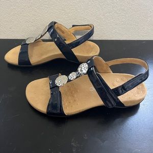 Farra nany blue vionic sandals slides shoes flip flops leather adjustable sz 9